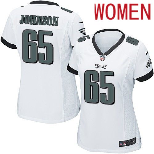 Women Philadelphia Eagles #65 Lane Johnson Nike White Game NFL Jersey->women nfl jersey->Women Jersey